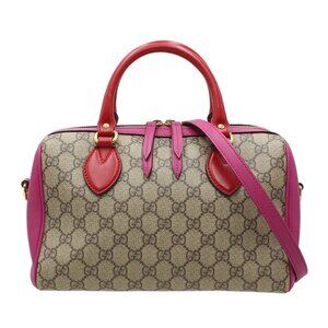 Gucci GG Supreme Boston Shoulder Bag Pink Red Brown